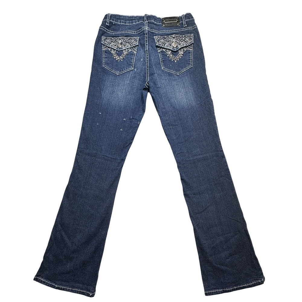 Tru Luxe Jeans Womens 8 Blue Madrid Mid Rise‎ Bootcut Embroidered Beaded Denim